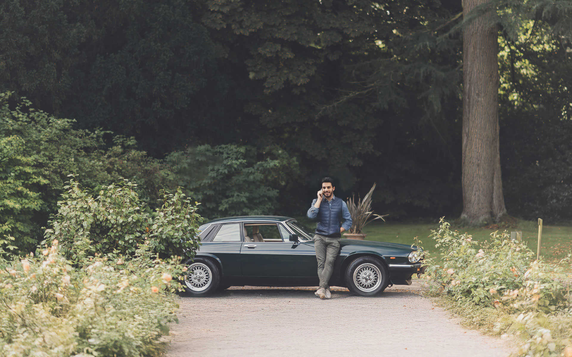 Photo of Man on Phone with Jaguar Car for Contact Us page - Nooboo – creative marketing agency in Oxfordshire